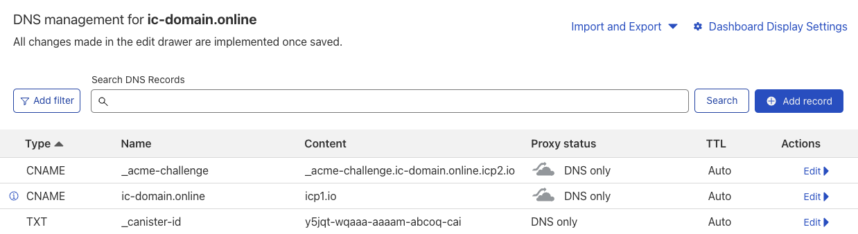 DNS Configuration for `ic-domain.online` on Cloudflare